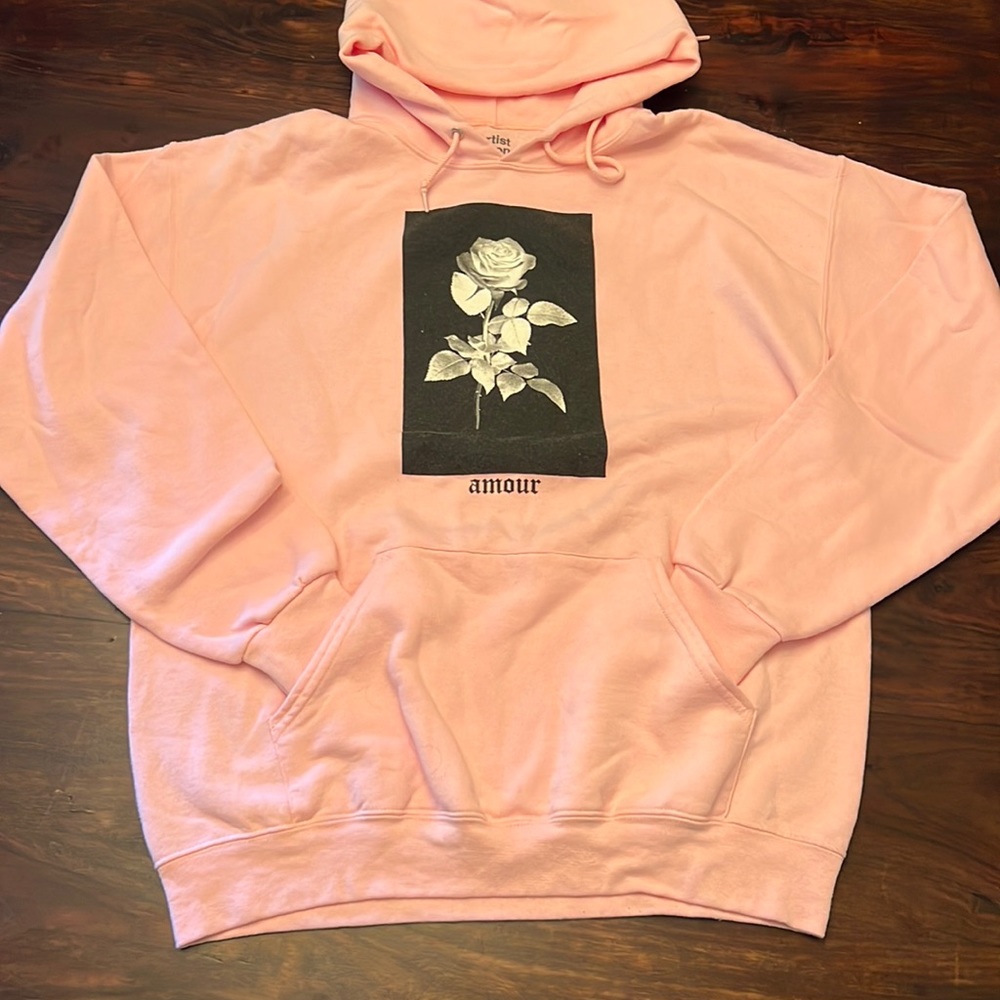 Baby pink Adult Large unisex hoodie with Rose
